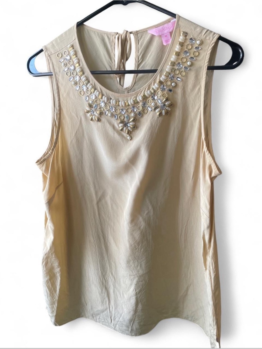 Lily Pulitzer Silk Gold Embellished Tank Top Sz M Havana Silk Top